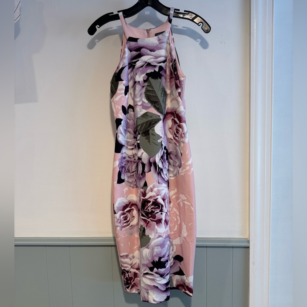 Vince Camuto Pink and Purple Floral Midi Dress
